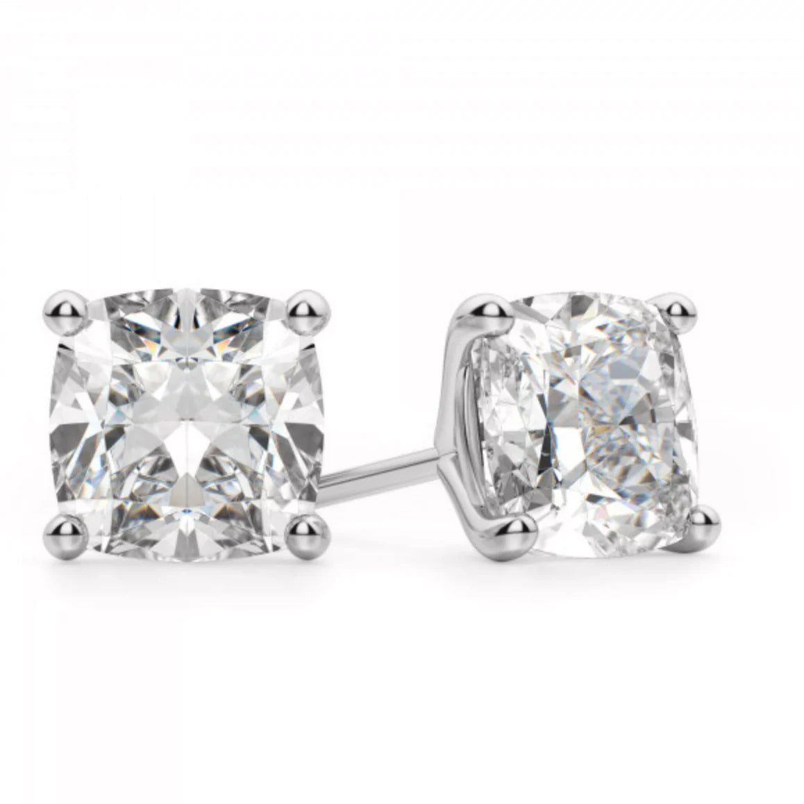 SheerGem Certified Moissanite Cushion Stone Signature Mount Stud Earrings