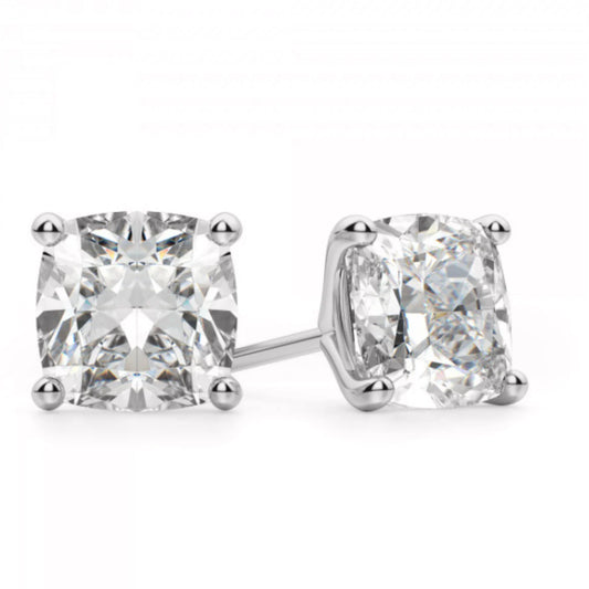 SheerGem Certified Moissanite Cushion Stone Signature Mount Stud Earrings
