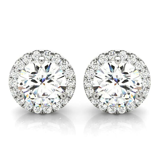 SheerGem Certified Moissanite Round Stone Halo Mount Stud Earrings